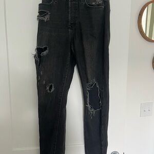 Forever 21 Black Distressed Straight Leg Jeans